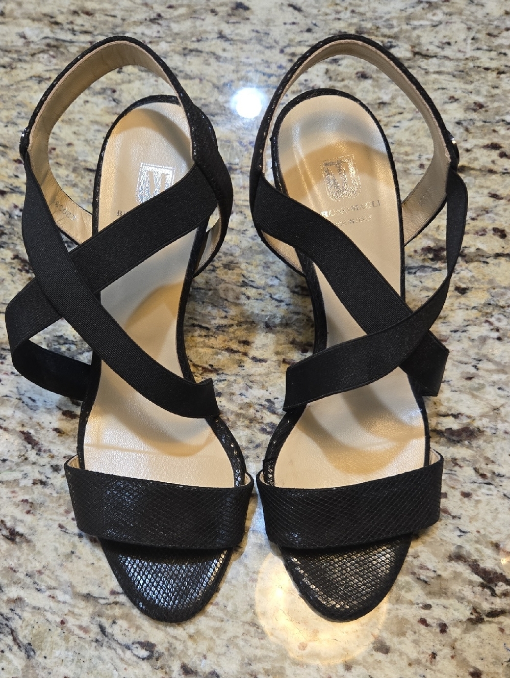 Bruno Magli Black Vero Cuoio Crisscross Strap Heels